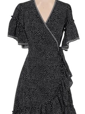 Monteau Black and White Polka Dot Wrap Midi Dress NWOT 10